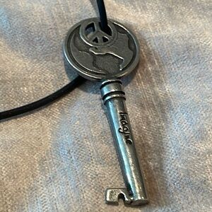 Peace Sign Key Pendant Necklace in Pewter